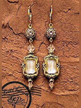 Victorian Pink Flower Crystal & Pink AB In Gold Plated Earrings